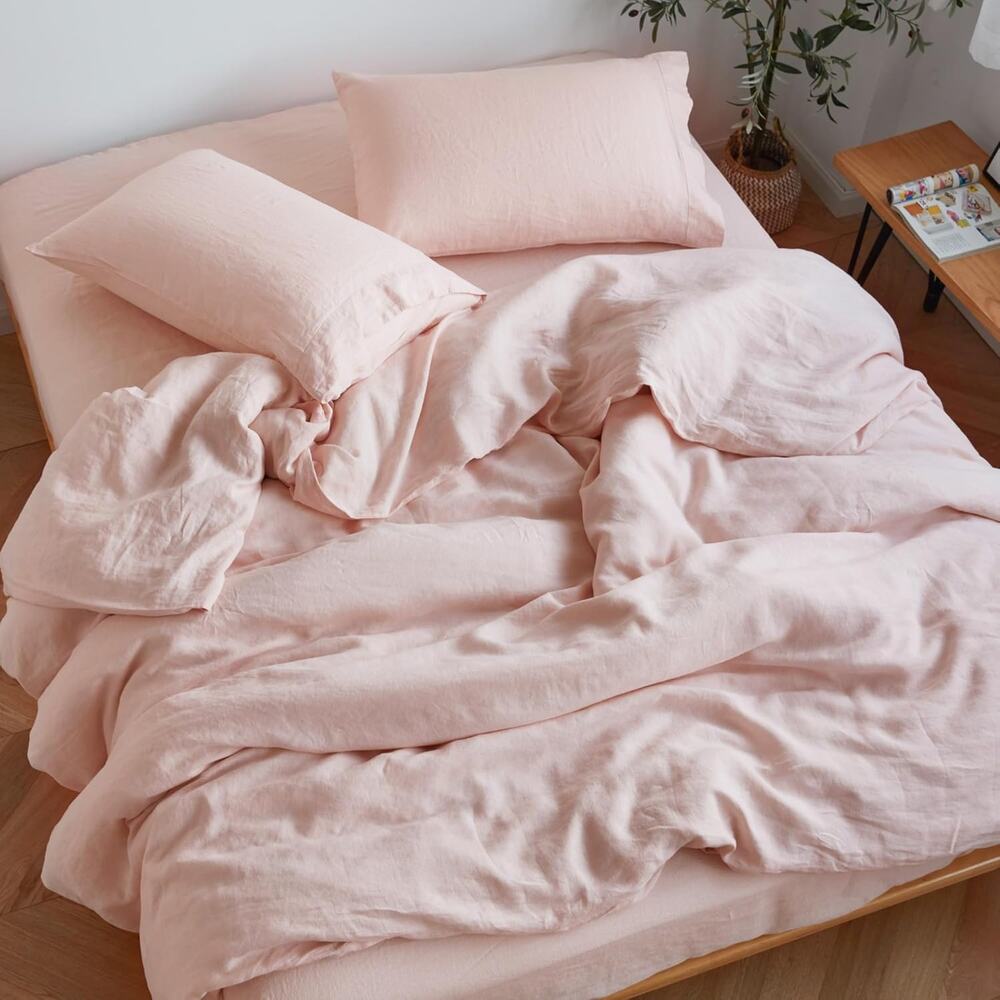 NEW Sijo Organic French Linen Set 4 Piece - 2 Pillowcases, 2 Sheets Blush, King